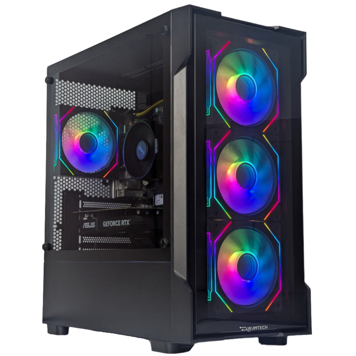 Computer case with RGB lighting on a white background