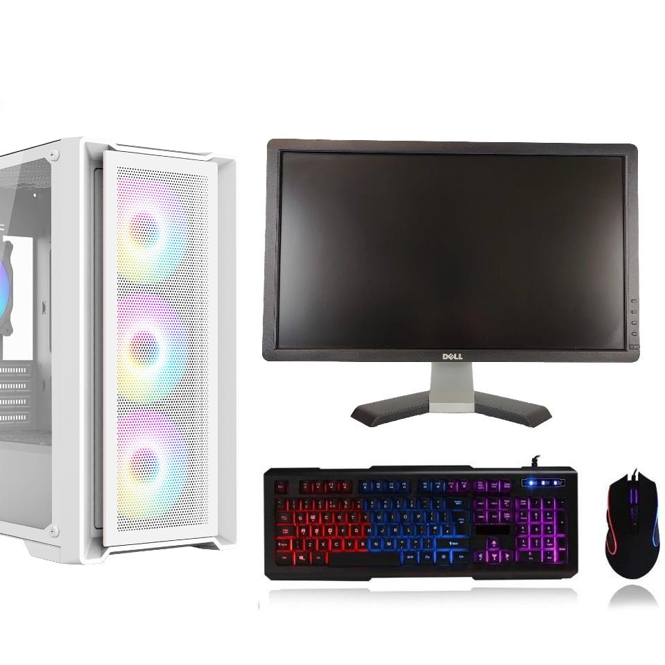 Gaming PC Bundle - Vento White - Core i7 3.6GHz 20' HD Widescreen GTX Graphics Win 10 Wifi SSD Keyboard Mouse - WJMTech