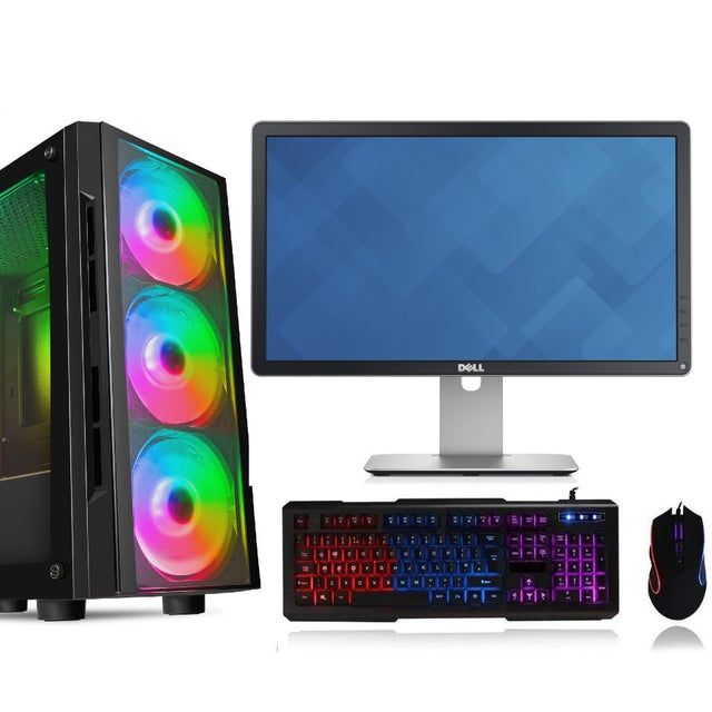 Starter Gaming PC Bundle - Black Case, 22' Widescreen Monitor, i7-4770, SSD, Nvidia Graphics, Windows 11