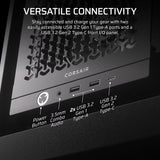 Corsair computer case with USB ports and connectivity features on a dark background