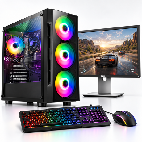 WJMTech starter gaming PC bundle with 24-inch monitor