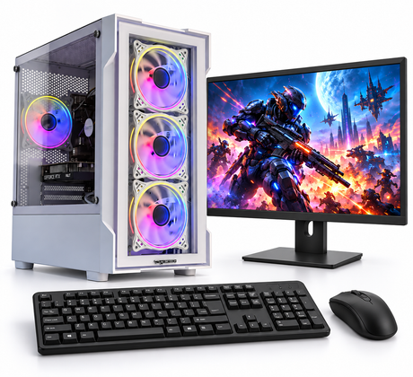 WJMTech gaming PC bundle with 24-inch monitor