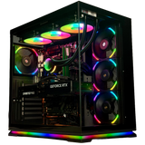 High-performance computer case with RGB lighting on a white background