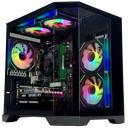 Glossy computer case with RGB lighting on a transparent background