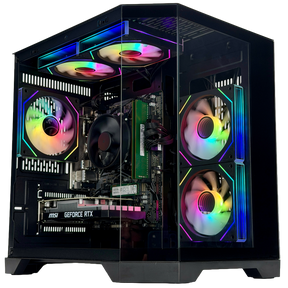 Glossy computer case with RGB lighting on a transparent background