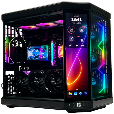 Computer gaming PC with RGB lighting on a white background