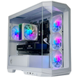 Computer case with RGB lighting and visible components on a white background