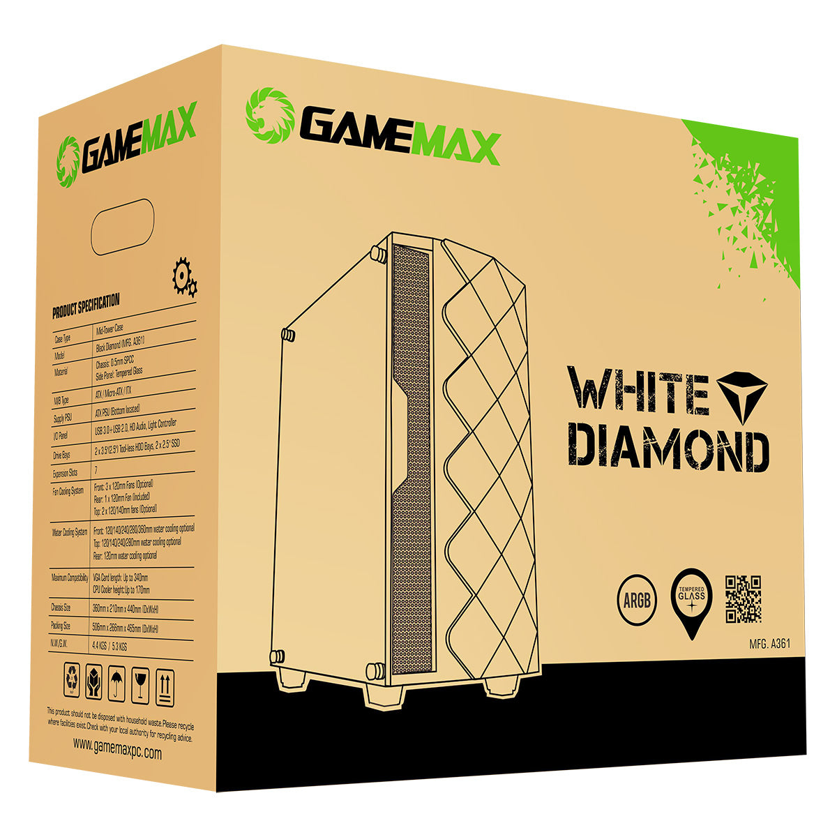 White Diamond RGB Gaming PC - Core i7-4770 3.6GHz WiFi Windows 10 GTX Graphics